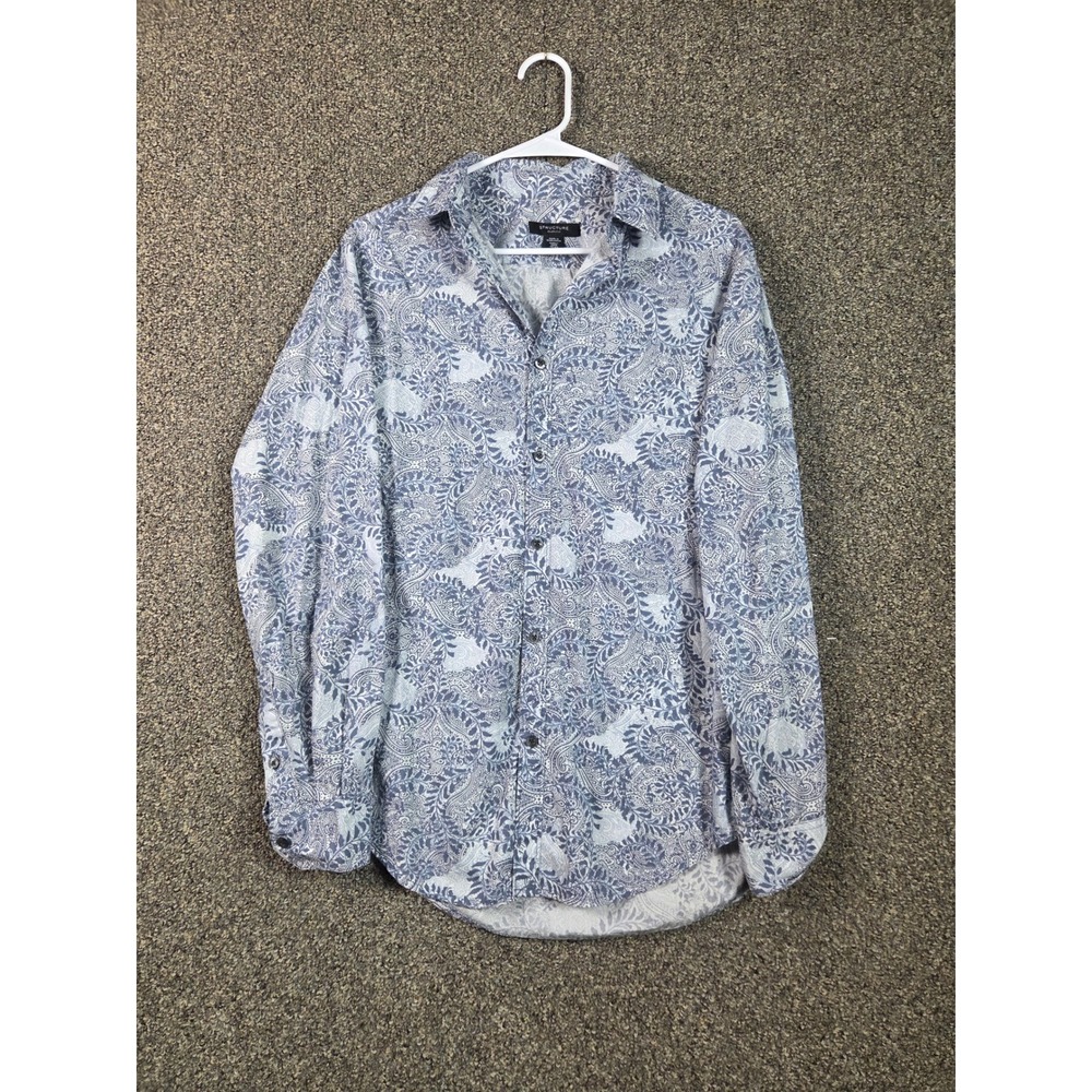 Structure Button-up Shirt Mens Small Blue Paisley Slim Fit Long Sleeve Cotton